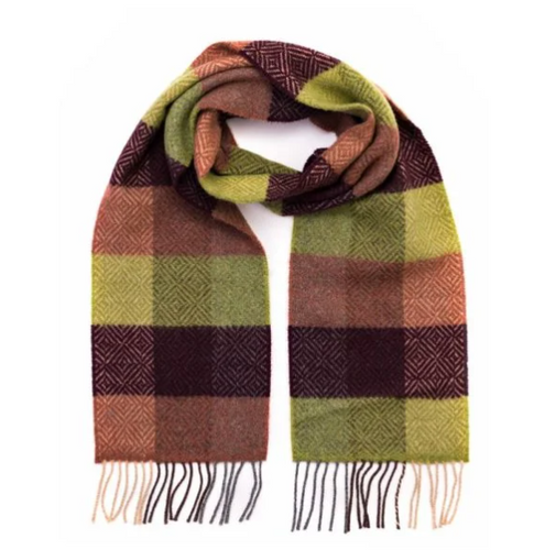 John Hanly Merino Cashmere Scarf 2436,green wine clay