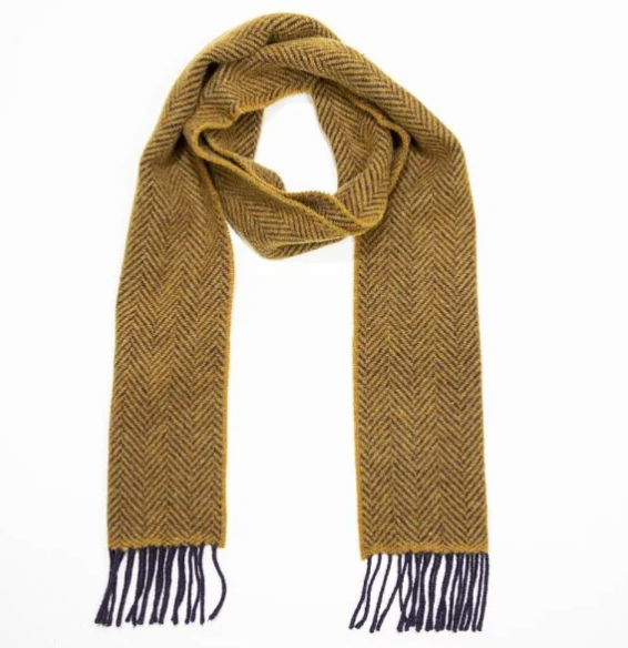 Afbeelding laden in Galerijviewer, John Hanly Merino Cashmere Scarf 2444,mustard navy

