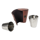 Set van 4 RVS "borrelcups" in leder-etui