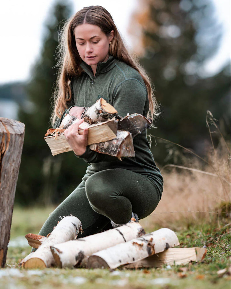 Afbeelding laden in Galerijviewer, Pinewood Abisko Merino Base Layer Half Zip W, dark moss green
