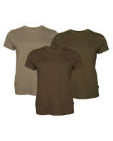 Pinewood 3-pack T-shirt Dames, Green/H.Brown/Khaki