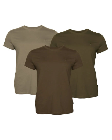 Pinewood 3-pack T-shirt Dames, Green/H.Brown/Khaki