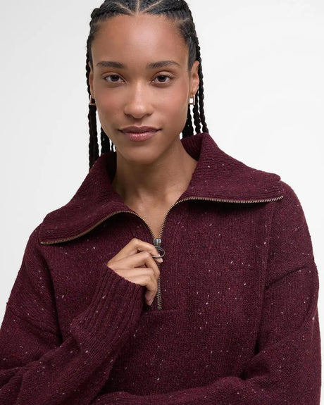 Barbour Lavensdale Half Zip Knitted Jumper, black cherry