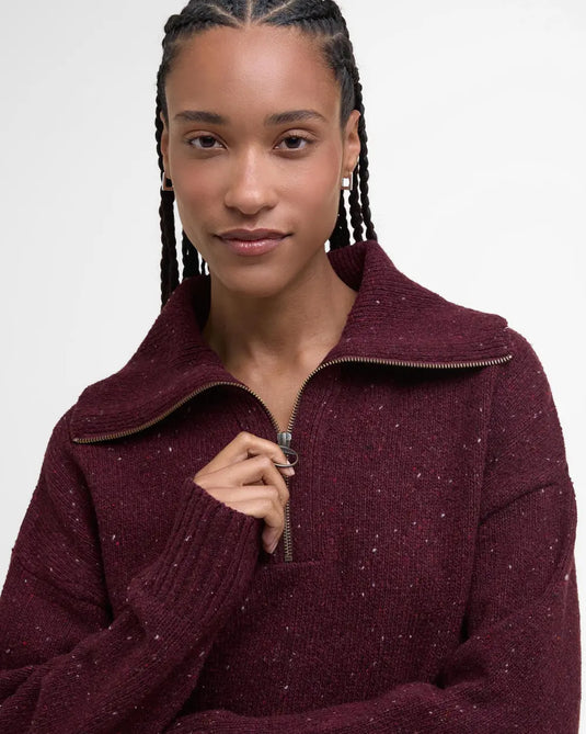 Barbour Lavensdale Half Zip Knitted Jumper, black cherry