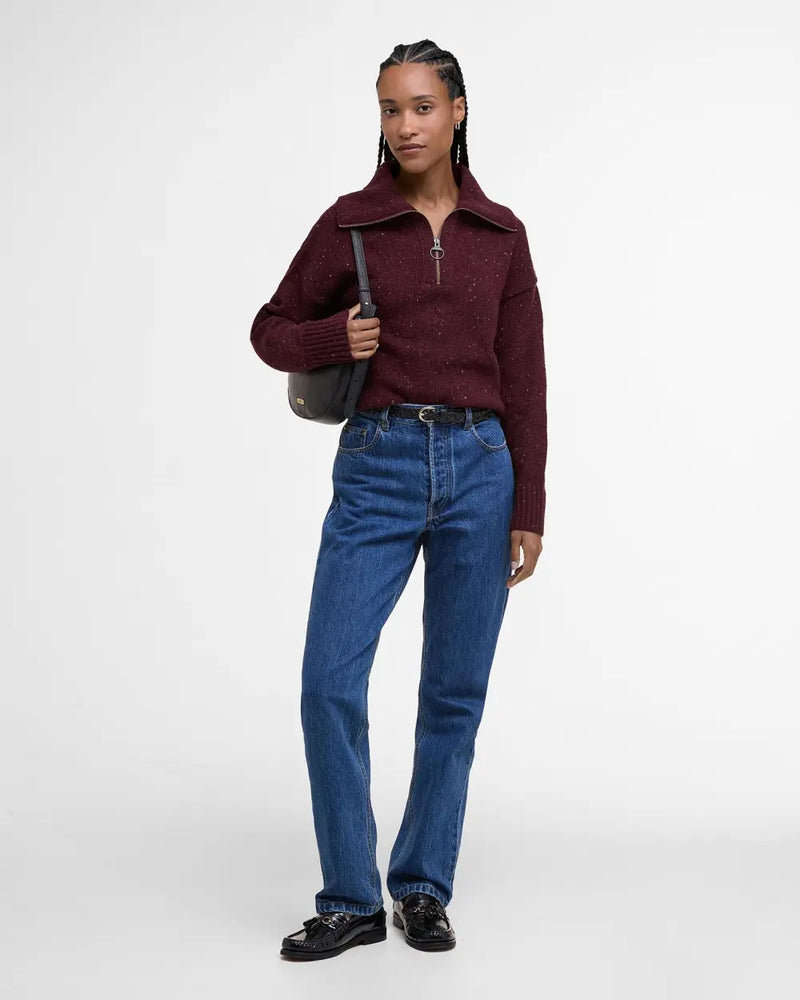 Afbeelding laden in Galerijviewer, Barbour Lavensdale Half Zip Knitted Jumper, black cherry
