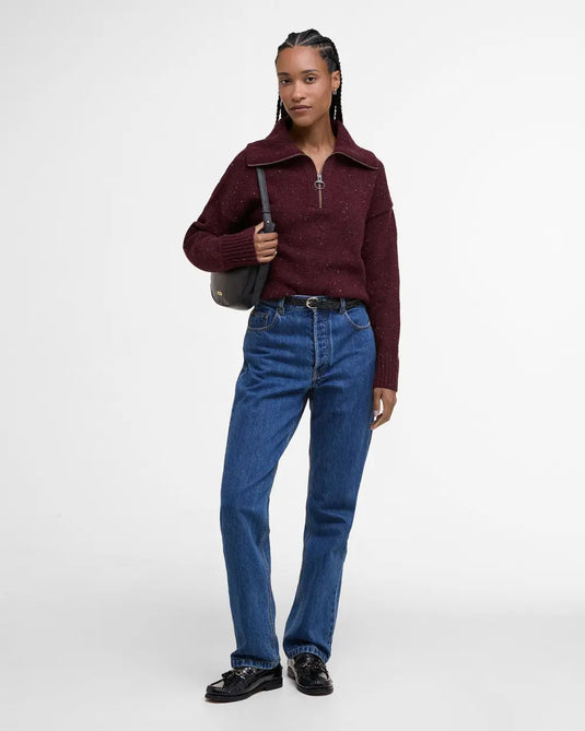 Barbour Lavensdale Half Zip Knitted Jumper, black cherry