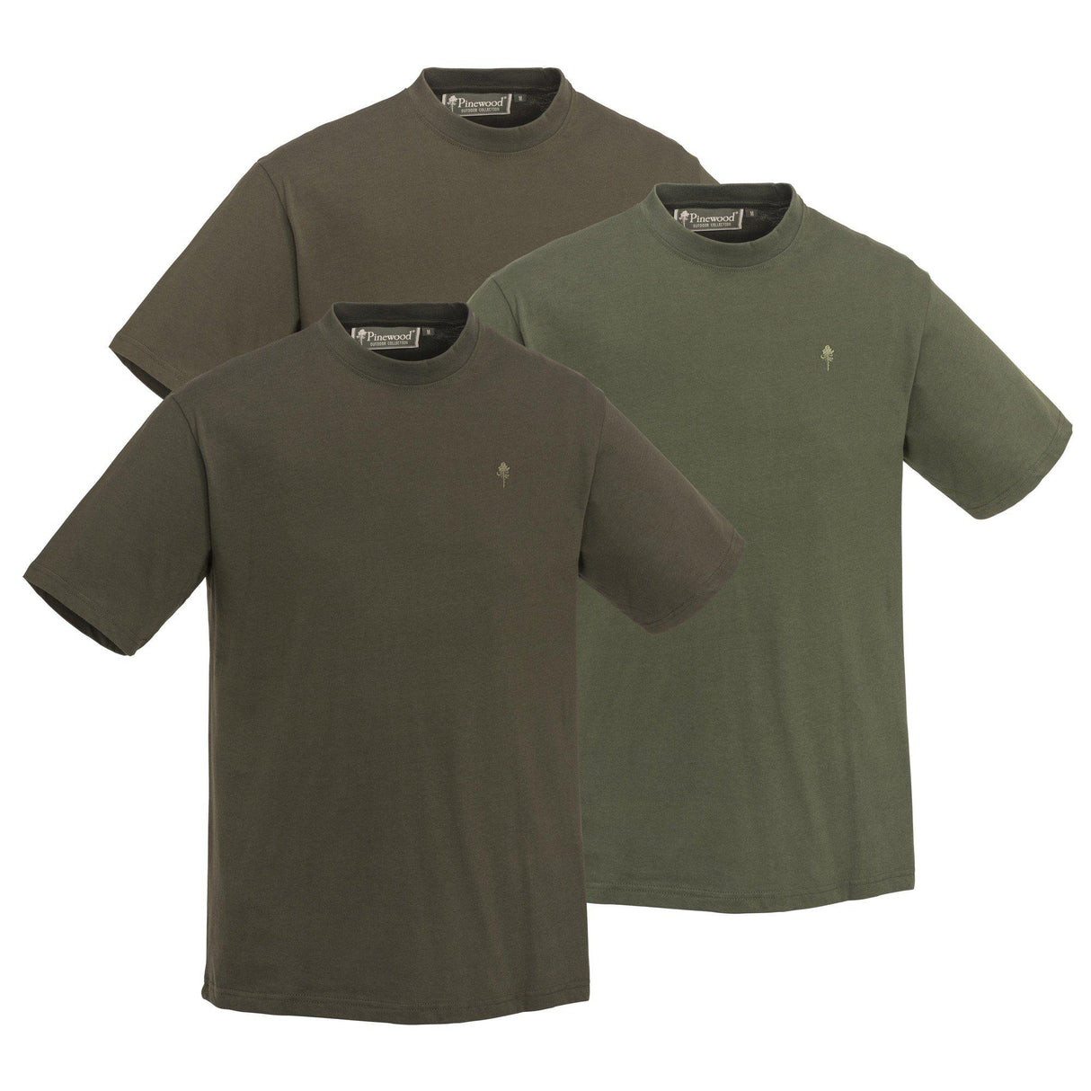 Pinewood 3-pack T-shirt, Green/H.Brown/Khaki