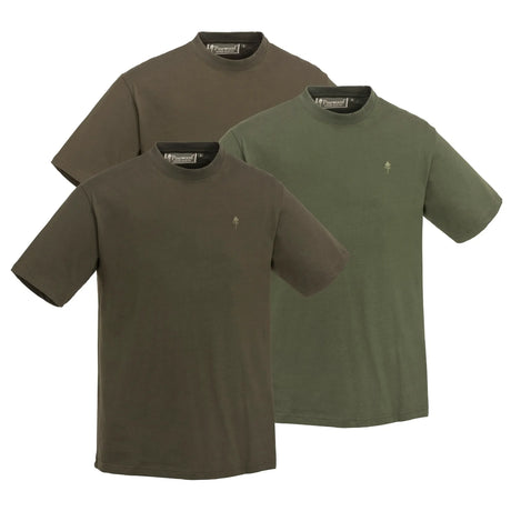 Pinewood 3-pack T-shirt Heren, Green/H.Brown/Khaki