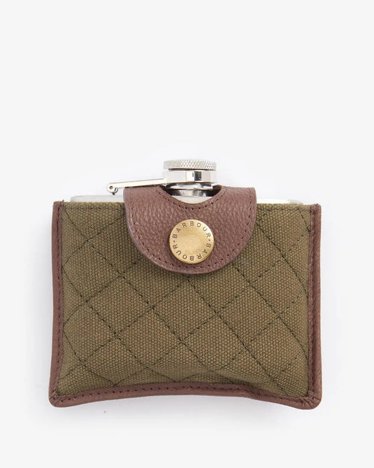 Barbour Quilted Padbury Hipflask, dark brown/olive