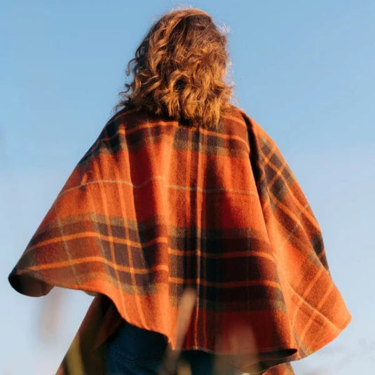 John Hanly Sue Cape, orange tartan mix