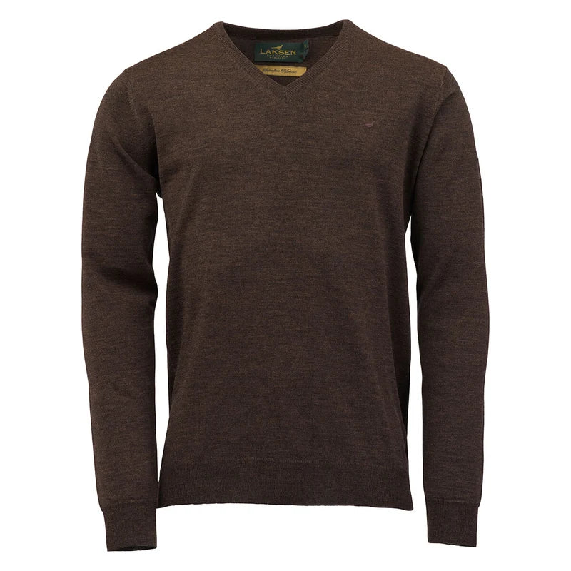 Laksen Sussex, merino herentrui met V-hals, chocolate