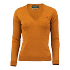 Laksen Camilla, merino damestrui met V-hals, mustard