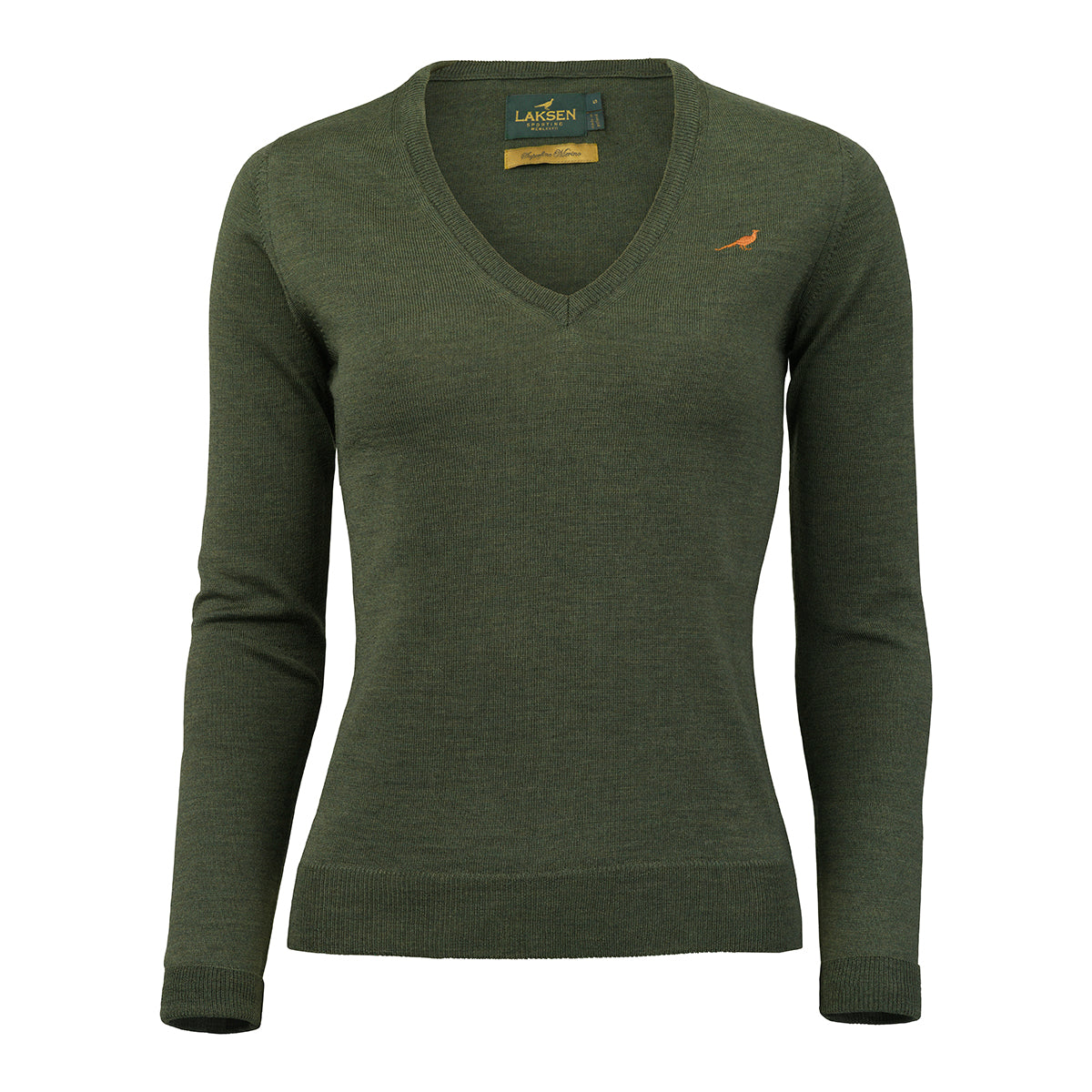 Laksen Camilla, merino damestrui met V-hals, woody