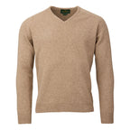 Laksen Trent, lamswollen herentrui met V-hals, camel