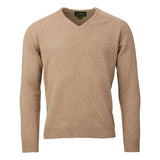 Laksen Trent, lamswollen herentrui met V-hals, camel