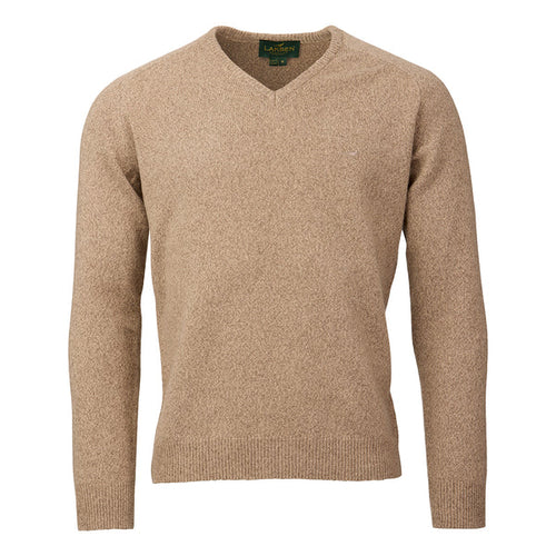 Laksen Trent, lamswollen herentrui met V-hals, camel