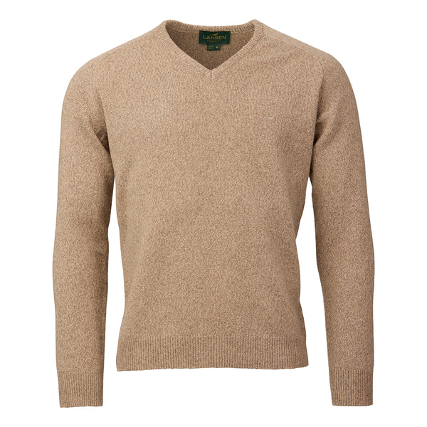 Afbeelding laden in Galerijviewer, Laksen Trent, lamswollen herentrui met V-hals, camel
