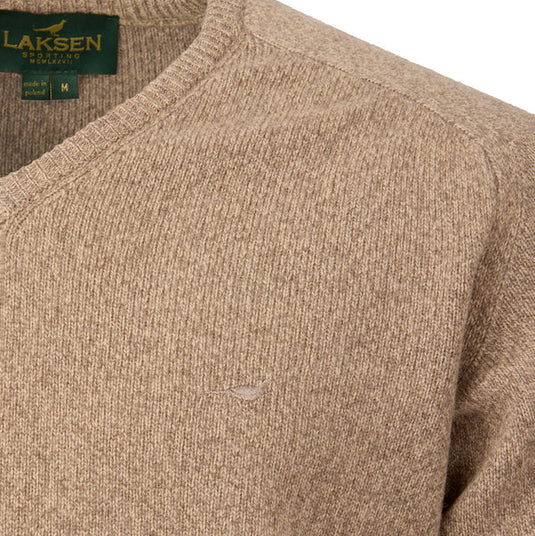 Laksen Trent, lamswollen herentrui met V-hals, camel