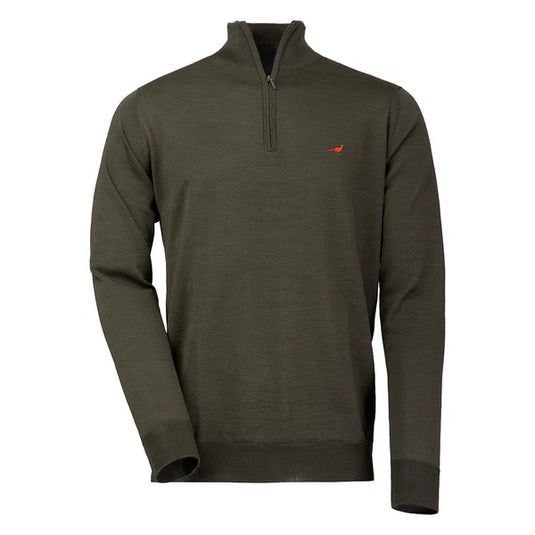Laksen Norfolk, merino herentrui met rits, olive