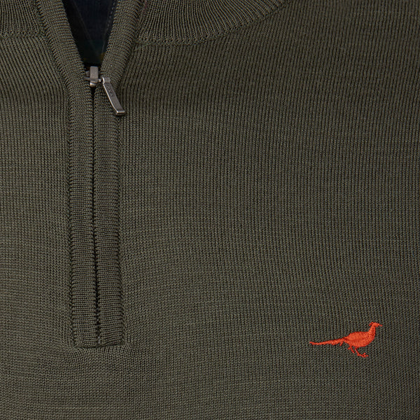 Laksen Norfolk, merino herentrui met rits, olive