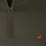 Laksen Norfolk, merino herentrui met rits, olive