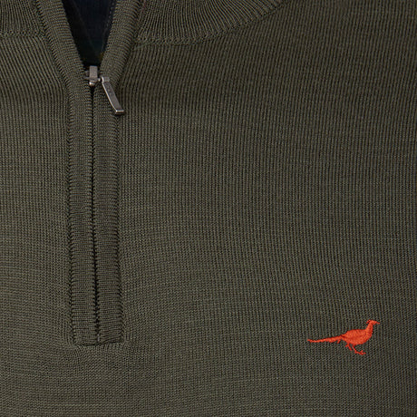 Laksen Norfolk, merino herentrui met rits, olive