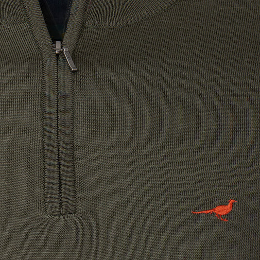 Laksen Norfolk, merino herentrui met rits, olive