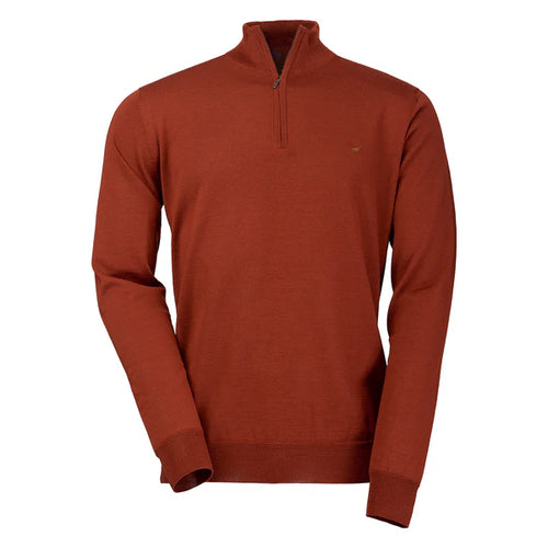 Laksen Norfolk, merino herentrui met rits, burnt orange