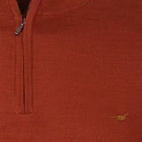 Laksen Norfolk, merino herentrui met rits, burnt orange