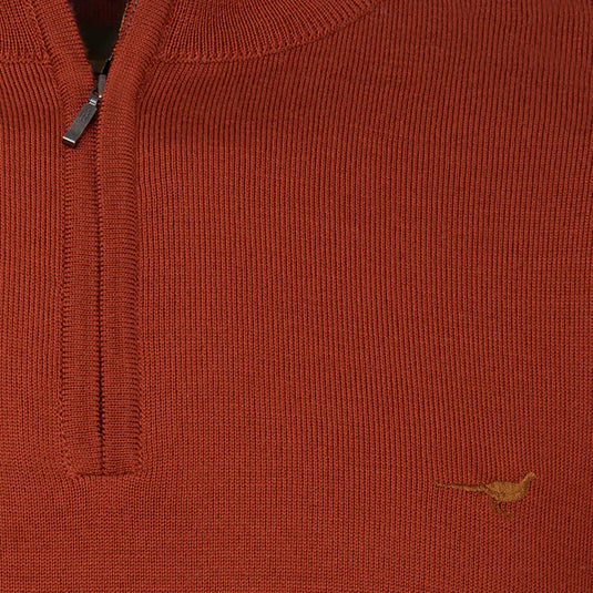Laksen Norfolk, merino herentrui met rits, burnt orange