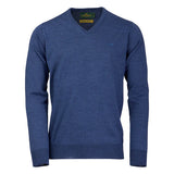 Laksen Sussex, merino herentrui met V-hals, corn blue