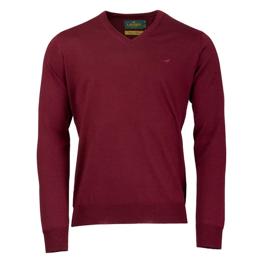 Laksen Sussex, merino herentrui met V-hals, bordeaux