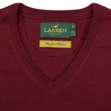 Laksen Sussex, merino herentrui met V-hals, bordeaux