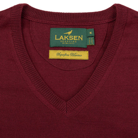 Laksen Sussex, merino herentrui met V-hals, bordeaux