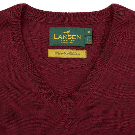 Laksen Sussex, merino herentrui met V-hals, bordeaux