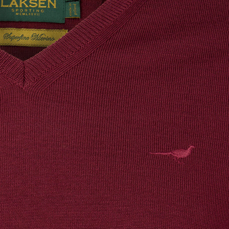 Laksen Sussex, merino herentrui met V-hals, bordeaux