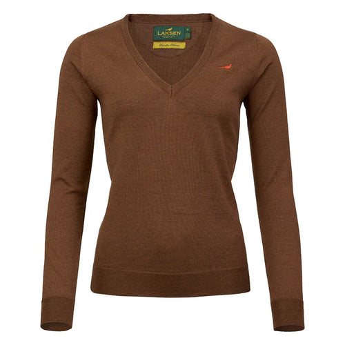 Laksen Camilla, merino damestrui met V-hals, rum