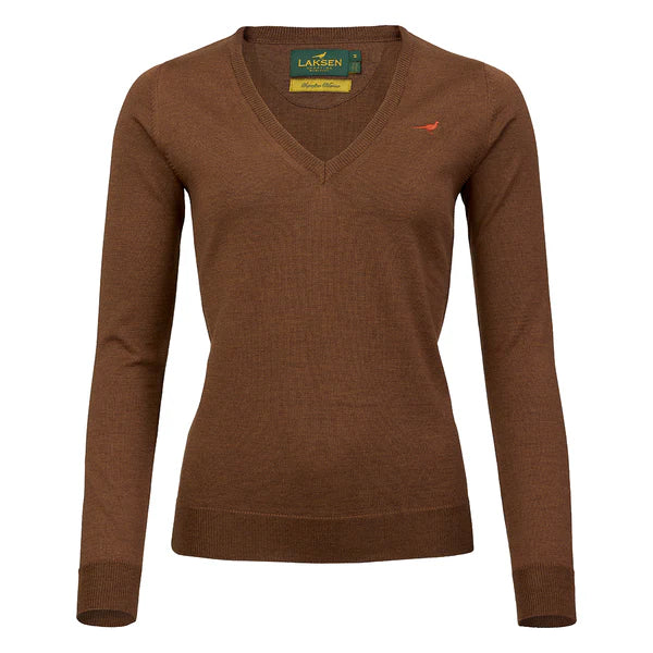 Afbeelding laden in Galerijviewer, Laksen Camilla, merino damestrui met V-hals, rum
