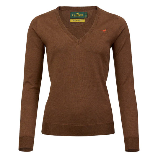 Laksen Camilla, merino damestrui met V-hals, rum