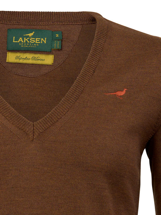 Laksen Camilla, merino damestrui met V-hals, rum