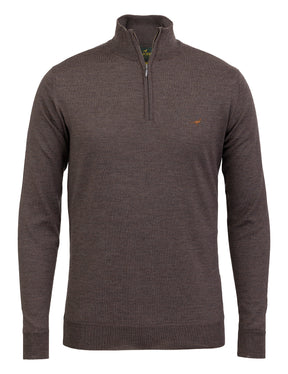 Norfolk zip-neck merino sweater - chocolate