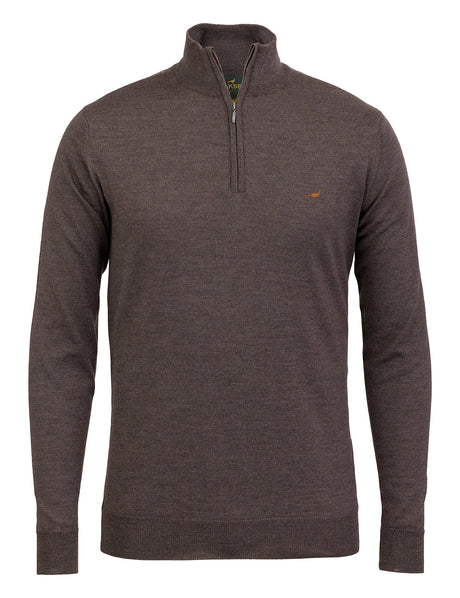 Norfolk zip-neck merino sweater - chocolate