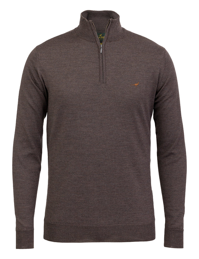 Norfolk zip-neck merino sweater - chocolate