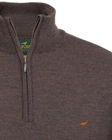 Norfolk zip-neck merino sweater - chocolate