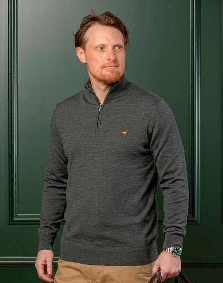 Norfolk zip-neck merino sweater - loden green