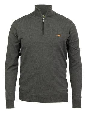 Norfolk zip-neck merino sweater - loden green