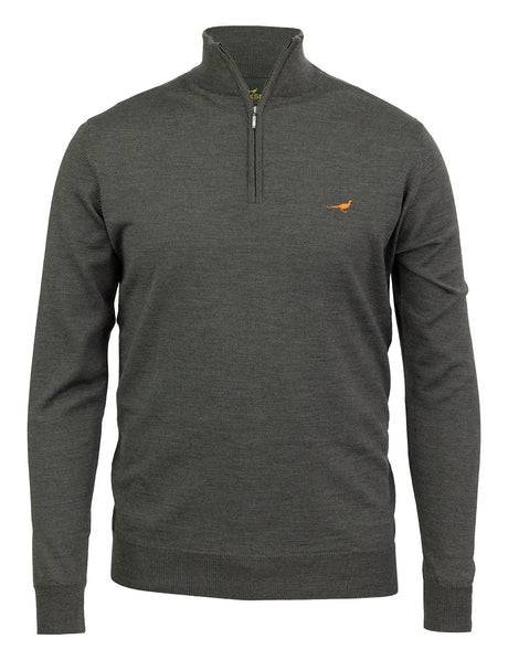 Norfolk zip-neck merino sweater - loden green