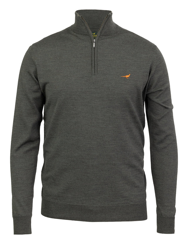 Norfolk zip-neck merino sweater - loden green