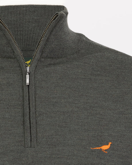 Norfolk zip-neck merino sweater - loden green