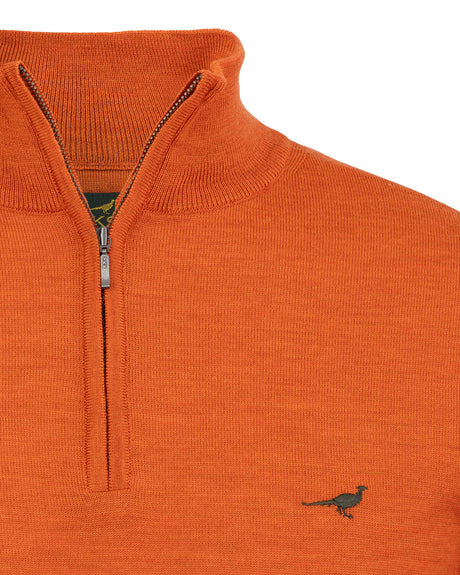 Norfolk Zip Neck Merino Sweater - Orange